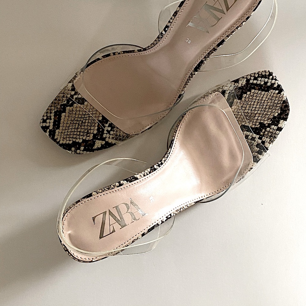 ZARA • Snake Print and Clear Slingbacks